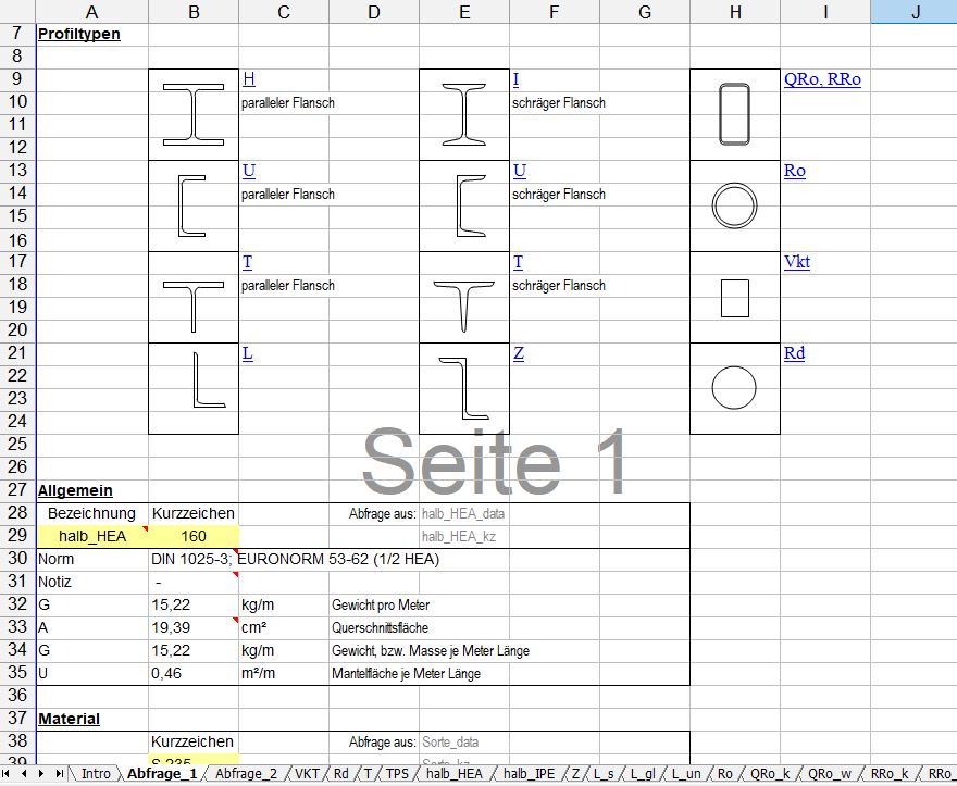 Stahl Profildatenbank Formularis